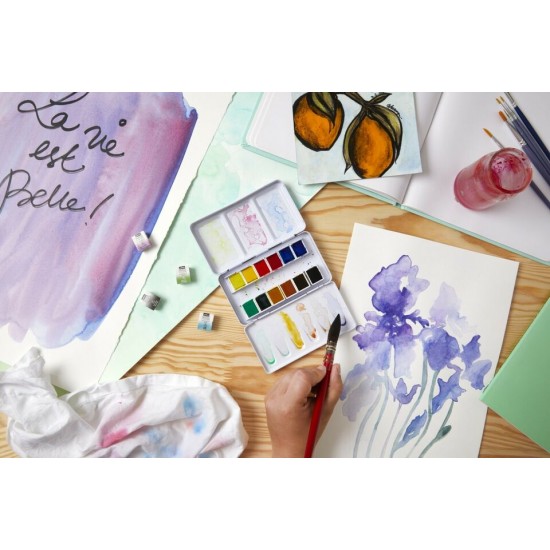 Pebeo Artist Paint Watercolour Aquarelle Fine 12 Half Pans Pocket Metal Tin Set